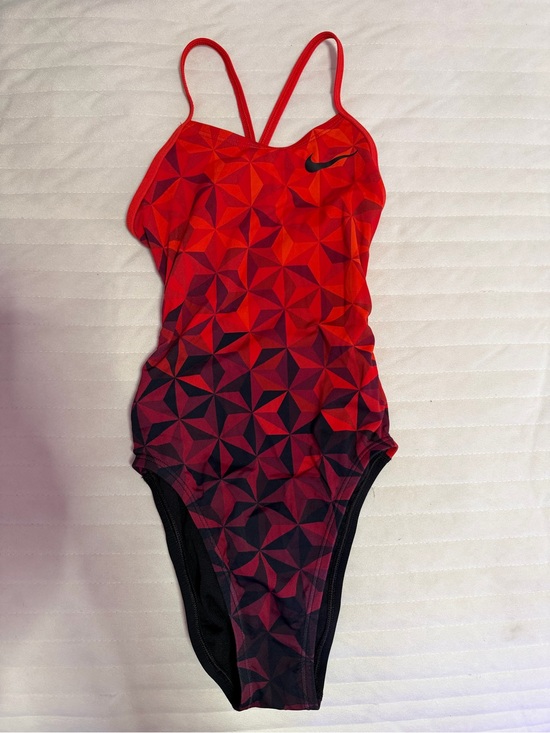 Nike Other - Nike Red and Black Geometric Athletic One-Piece Swimsuit